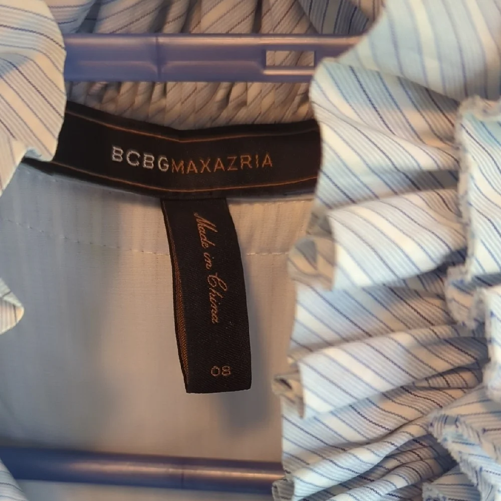 BCBGMaxAzria Blue Striped Ruffle Top - Picture 2 of 3